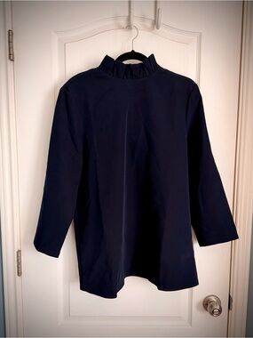 Tuckernuck Navy Faye Ruffle-Trim Long Sleeve Top